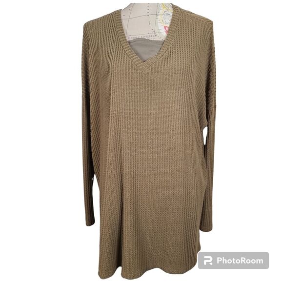 ZENANA Size Small Dark Green Cozy Brushed Oversized Thermal Waffle Knit Sweater - Picture 2 of 11